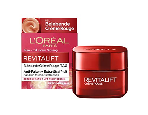 L'Oréal Paris Revitalift Crème Rouge Crema facial con ginseng rojo, crema hidratante vigorizante con efecto brillante, contra arrugas y ojos, 50 ml
