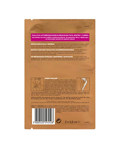 L'Oreal Paris Sublime Bronze - Toallitas Autobronceadoras para Rostro y Cuerpo, 2 x 5.6 ml