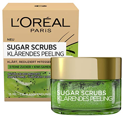 L'Oréal Paris Sugar Scrubs Máscara facial con semillas de kiwi, exfoliante explicativo, 2 unidades (2 x 15 mililitros)