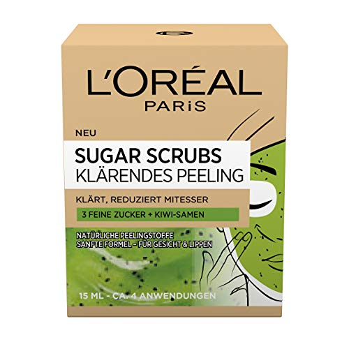 L'Oréal Paris Sugar Scrubs Máscara facial con semillas de kiwi, exfoliante explicativo, 2 unidades (2 x 15 mililitros)