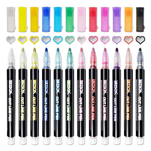 Los bolígrafos de contorno más nuevos, YITHINC 12 colores, bolígrafos de contorno de doble línea, tarjeta de regalo, bolígrafos de dibujo para felicitaciones de cumpleaños, escribir en cuadernos