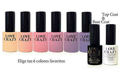 LOVECRAZY - Kit de Esmaltes de Uñas en Gel Semipermanente, 6 Colores de Esmaltes y Top Coat Base Coat