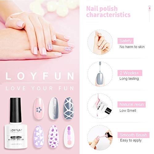 LOYFUN Set de Uñas de Gel con UV Lámpara LED para Uñas 6W,6 Colores(Soak Off) Kit de Esmaltes de uñas de Gel Semipermanentes Base y Top Coat Superior Brillante/Mate para el Bricolaje en Casa