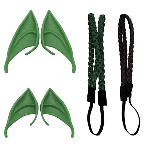 LQH 2 Pares Orejas Fantasía Látex Hobbit Duende con 2 Ordenadores Trenza del Pelo de la Venda for el Traje del Anime de Cosplay del Partido de la Mascarada (Size : C)