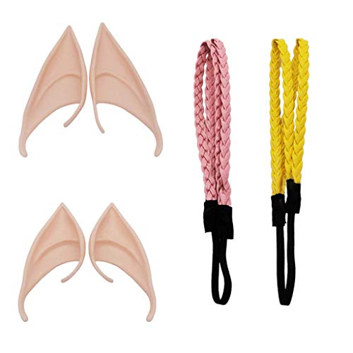 LQH 2 Pares Orejas Fantasía Látex Hobbit Duende con 2 Ordenadores Trenza del Pelo de la Venda for el Traje del Anime de Cosplay del Partido de la Mascarada (Size : C)