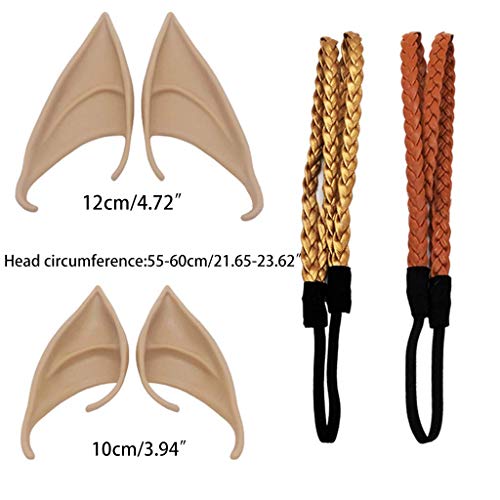LQH 2 Pares Orejas Fantasía Látex Hobbit Duende con 2 Ordenadores Trenza del Pelo de la Venda for el Traje del Anime de Cosplay del Partido de la Mascarada (Size : C)