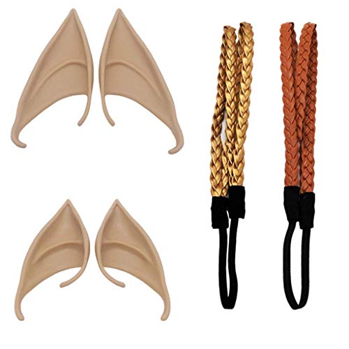 LQH 2 Pares Orejas Fantasía Látex Hobbit Duende con 2 Ordenadores Trenza del Pelo de la Venda for el Traje del Anime de Cosplay del Partido de la Mascarada (Size : C)