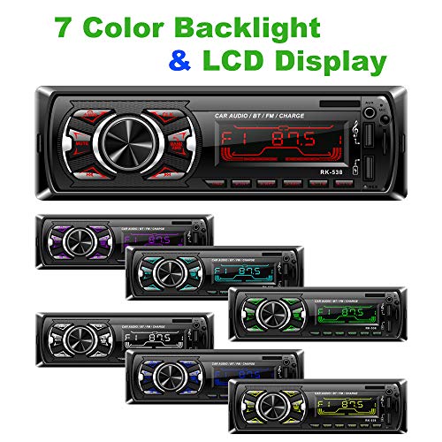 LSLYA Coche Stereo Retroiluminación de 7 colores Llamadas manos libres Bluetooth Radio FM Reproductor de MP3 compatible con control remoto del volante / carga rápida / disco U / AUX / USB