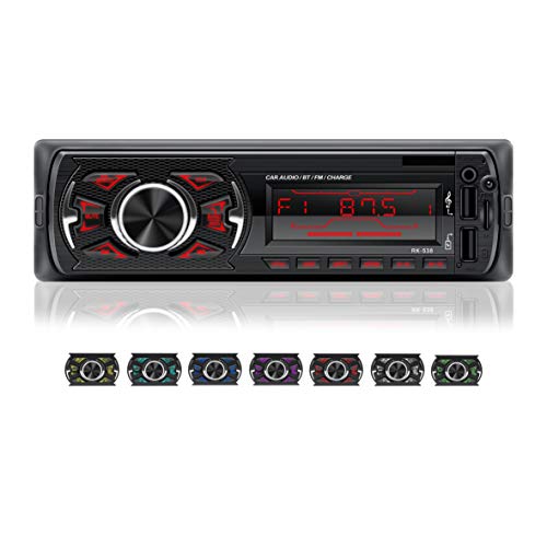 LSLYA Coche Stereo Retroiluminación de 7 colores Llamadas manos libres Bluetooth Radio FM Reproductor de MP3 compatible con control remoto del volante / carga rápida / disco U / AUX / USB