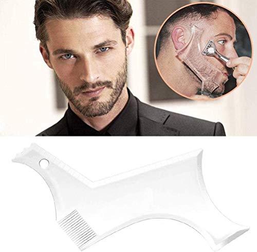 LucBuy Guía de Barba Herramienta Shaper o Plantilla Clara para Recortar y Afeitar, modelar la Plantilla con 4 líneas de Control de preparación y Peine de Bigote