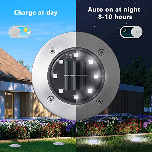 Luces Solares Exterior Jardin, BrizLabs 8 LED Luces de Tierra Solares Luz Solar Suelo Blanco Frío IP65 Impermeable Lamparas Solares Iluminacion para Terraza Camino Césped Patio, 8 Paquetes