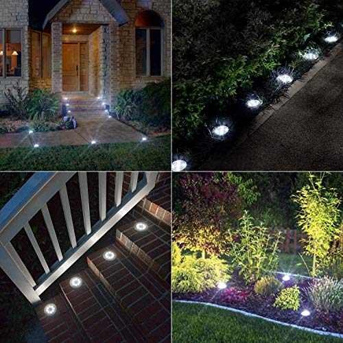 Luces Solares Exterior Jardin, BrizLabs 8 LED Luces de Tierra Solares Luz Solar Suelo Blanco Frío IP65 Impermeable Lamparas Solares Iluminacion para Terraza Camino Césped Patio, 8 Paquetes