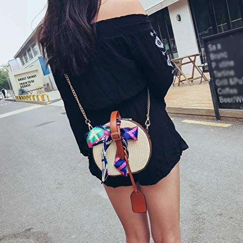 Luckycat Bolso bandolera de paja tejido redondo hecho a mano para playa bolso bandolera para mujer Bolsos redondos paja para mujer Bolso verano Bolso crossbody honda recorrido de doble propósito