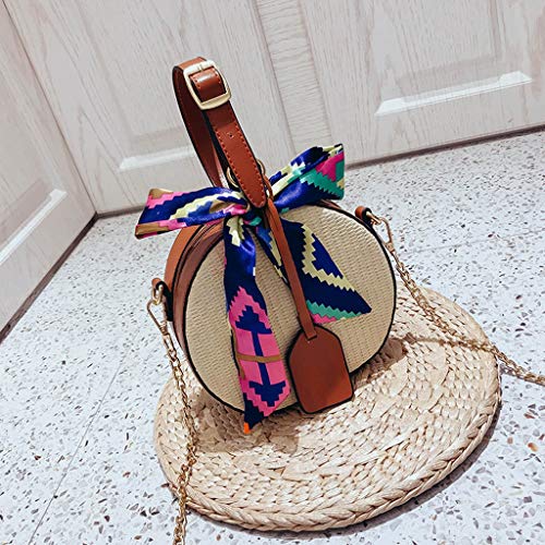 Luckycat Bolso bandolera de paja tejido redondo hecho a mano para playa bolso bandolera para mujer Bolsos redondos paja para mujer Bolso verano Bolso crossbody honda recorrido de doble propósito