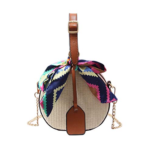 Luckycat Bolso bandolera de paja tejido redondo hecho a mano para playa bolso bandolera para mujer Bolsos redondos paja para mujer Bolso verano Bolso crossbody honda recorrido de doble propósito