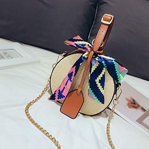 Luckycat Bolso bandolera de paja tejido redondo hecho a mano para playa bolso bandolera para mujer Bolsos redondos paja para mujer Bolso verano Bolso crossbody honda recorrido de doble propósito