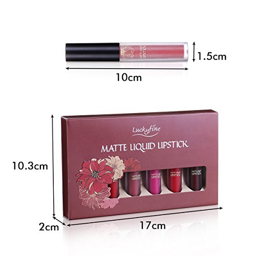 Luckyfine 6 Piezas Lápiz Labial Líquido Mate de Larga Duración Kit de Pintalabios Impermeable Resistente al Agua Lápiz Labial de Maquillaje, Regalo Perfecto para Todas Ocasiones