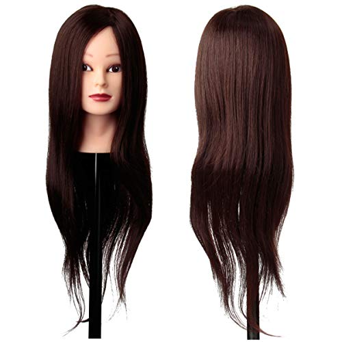 LuckyFine 80% 22 Capelli castani Peluquería Modelo de Práctica de adiestramiento cabeza de maniquí con abrazadera