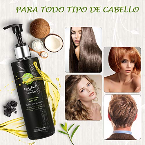 Luckyfine Champú de Carbón para Limpieza Profunda Champú Sin Sulfatos Anti-Caída Control de Aceite Nutrir el Cuero Cabelludo de las Raíces 200 ml