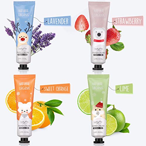 Luckyfine Crema de Manos, Set de Regalo de Crema de Manos, 8 x Crema de Manos Nutritiva con Vitamina C y E, Hidratante e Hidratante para Manos Secas Sets de Regalo Ideales para Mujeres