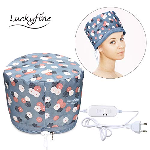 Luckyfine Gorro de Spa para Pelo, Tratamiento Térmico para Cuidado de Cabello, Gorro para Mascarilla Capilar - Promover Absorción de Nutrientes - Temperaturas Ajustables (Gris)