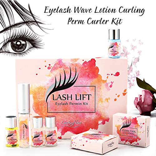 Luckyfine Kit de Permanente de Pestañas, Eyelash Perm Liquid Eyelash Wave - Herramientas de Maquillaje Curling de Pestañas, Lash Lift Long Lasting, Duradero y Natural (Juego de 7 piezas)