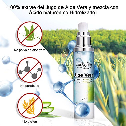 Luckyfine Serum Ácido Hialuronico Orgánico, Concentrado Hidratante - A Base de Aloe Vera Orgánico - Eliminar el Acné y las Manchas, Reparación de Quemaduras UV - Cosmético Vegano Natural para la Piel