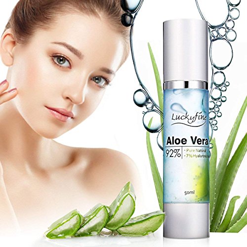 Luckyfine Serum Ácido Hialuronico Orgánico, Concentrado Hidratante - A Base de Aloe Vera Orgánico - Eliminar el Acné y las Manchas, Reparación de Quemaduras UV - Cosmético Vegano Natural para la Piel