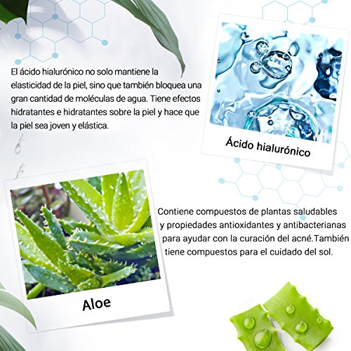 Luckyfine Serum Ácido Hialuronico Orgánico, Concentrado Hidratante - A Base de Aloe Vera Orgánico - Eliminar el Acné y las Manchas, Reparación de Quemaduras UV - Cosmético Vegano Natural para la Piel
