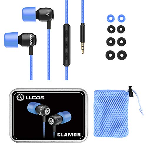 LUDOS Clamor Auriculares con Micrófono y Cable, Cascos Espuma de Memoria, Cable Reforzado, Graves y Control de Volumen Earphones para Mi, Xiaomi, iPhone, Samsung, Huawei, Ordenador, Portátil, PC