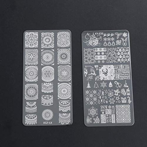 Lurrose 7 piezas kit de placas de estampado de uñas con 1 estampador 1 raspador plantillas de estampado de uñas diy halloween flor de navidad manicura nail art para niñas
