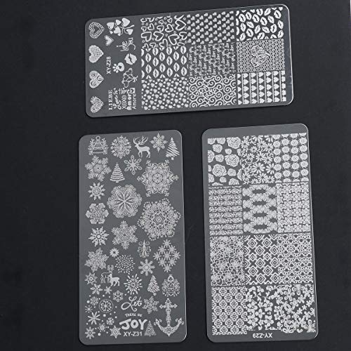 Lurrose 7 piezas kit de placas de estampado de uñas con 1 estampador 1 raspador plantillas de estampado de uñas diy halloween flor de navidad manicura nail art para niñas