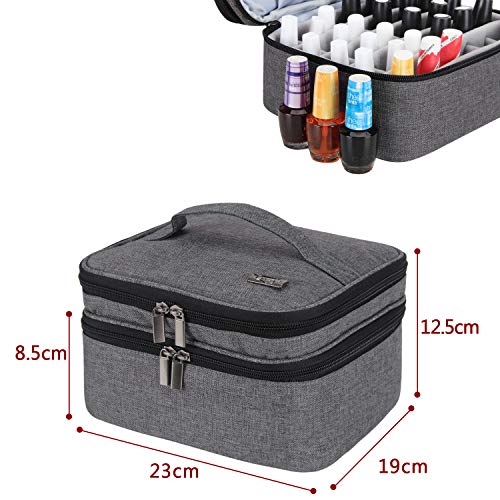 Luxja Organizador de esmaltes de uñas, esmaltes de uñas Estuche, Porta esmaltes de uñas- Sostiene 30 Botellas (15 ml - 0.5 FL.oz), Bolsa de Almacenamiento de Doble Capa para lacas y manicuras, Gris