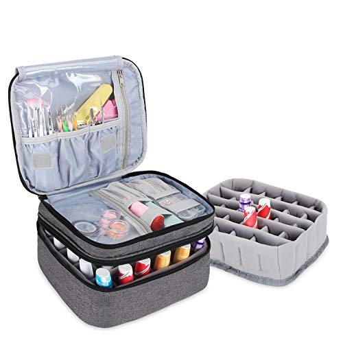 Luxja Organizador de esmaltes de uñas, esmaltes de uñas Estuche, Porta esmaltes de uñas- Sostiene 30 Botellas (15 ml - 0.5 FL.oz), Bolsa de Almacenamiento de Doble Capa para lacas y manicuras, Gris