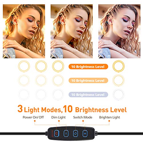 Luz de Anillo LED, Teaisiy 10.2" Aro de Luz con Trípode, 3 Modos 10 Brillos Regulables Anillo de Luz para Maquillaje, Youtube, Selfie, TIK Tok, con Bluetooth Control Remoto Soporte Teléfono