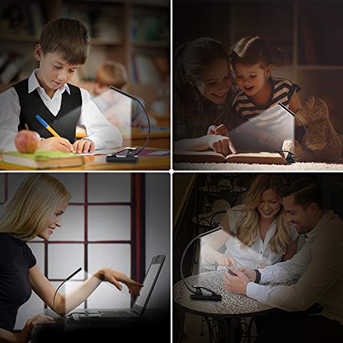 Luz de Lectura Recargable, YINSAN Lampara Libro, 9 LED con 9 Modos de Luz - 360 ° Flexible Lampara de Lectura Pinza para Lectores Noche, E-Reader, Estudio, Cama, Tablet |Negro