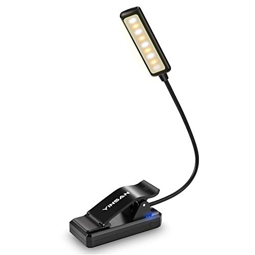 Luz de Lectura Recargable, YINSAN Lampara Libro, 9 LED con 9 Modos de Luz - 360 ° Flexible Lampara de Lectura Pinza para Lectores Noche, E-Reader, Estudio, Cama, Tablet |Negro