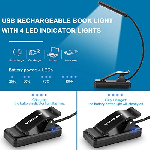 Luz de Lectura Recargable, YINSAN Lampara Libro, 9 LED con 9 Modos de Luz - 360 ° Flexible Lampara de Lectura Pinza para Lectores Noche, E-Reader, Estudio, Cama, Tablet |Negro