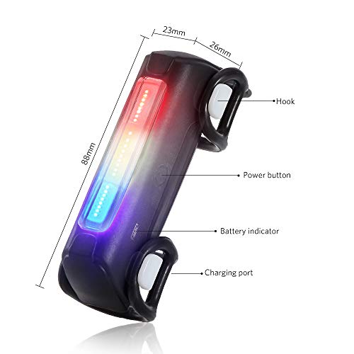 Luz trasera para bicicleta Luz roja blanca y azul LED seguridad en bicicleta Recargable con USB 6 modos de luz de distinta potencia Para Bicicleta Tija Potencia Casco Piloto delantera en el casco