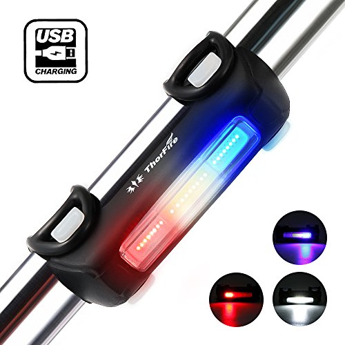 Luz trasera para bicicleta Luz roja blanca y azul LED seguridad en bicicleta Recargable con USB 6 modos de luz de distinta potencia Para Bicicleta Tija Potencia Casco Piloto delantera en el casco