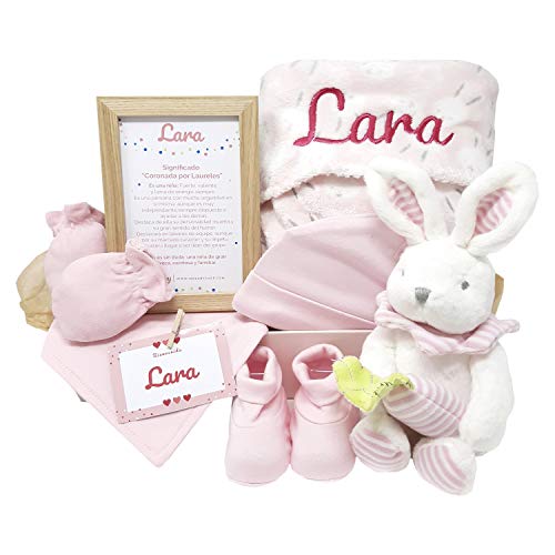 MabyBox Happy Animals | Canastilla Bebé | Set regalo recién nacido| Cesta de bebe Para regalo | Regalo Personalizado Bebe (Rosa)