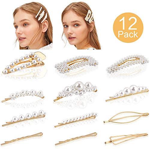 Makone Pearl Hair Clip -12 PCS Pearl Hair Clip Hairpins Hair Barrette Wedding Bridesmaid Hair Clips Accessories for Women