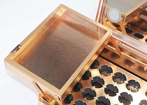 Maletín de maquillaje 2 en 1 con ruedas extraíbles con luz LED de atenuación profesional para artistas dorado 29x22.5x40cm