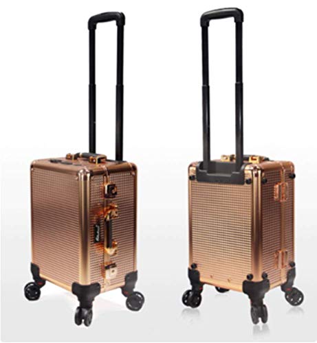 Maletín de maquillaje 2 en 1 con ruedas extraíbles con luz LED de atenuación profesional para artistas dorado 29x22.5x40cm