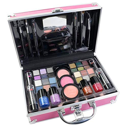 Maletín de Maquillaje Bon Voyage Travel Pink - The Color Workshop - Un Kit de Maquillaje Profesional Completo en un Gran Maletín Rosa Plateado con Espejo Incluido para Llevar Siempre Contigo