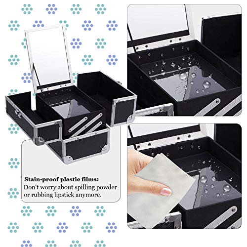 Maletín Maquillaje Profesional Negro Neceser Maquillaje Organizador Pintauñas Joyero Maletín de Manicura Maletín de Pintura Caja Maquillaje Cosméticos con Espejo Vacío de Viaje Regalos para Mujeres