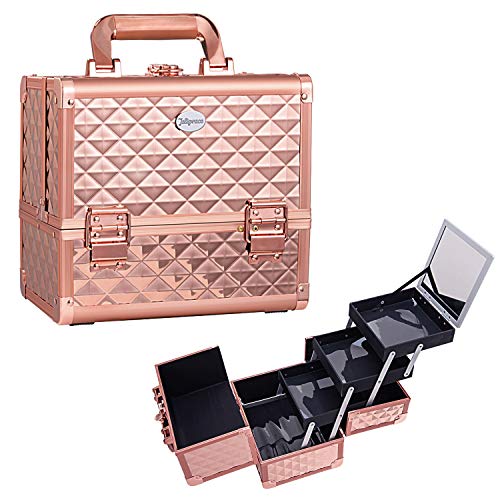 Maletín para Maquillaje Vacío Profesional con Espejo luz Impermeable Caja Neceser Maleta Estuche Organizador de Viaje Cosméticos con Cerradura y Llave