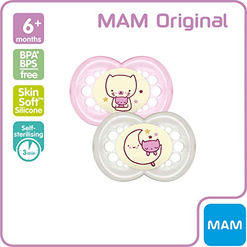 MAM chupetes con estuche de viaje esterilizable (a partir de 6 Meses, Rosa)
