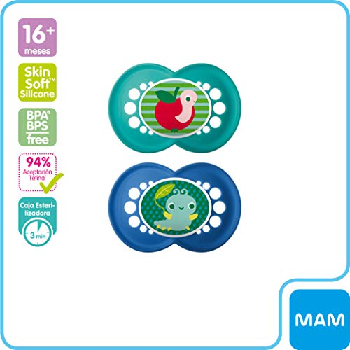 MAM Day & Night Soothing Set, juego de regalos para bebés de +6 meses, 4 chupetes de silicona Original +6 (2x día y 2x noche) y otros 4 para +16 (2x día y 2x noche), NIÑO (Boy)
