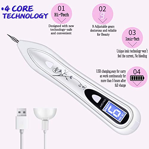 Manchas Cara Eliminación, BUDDYGO Skin Tag Mole Removal Pen Intensidad de 9 Niveles para Cara y Cuerpo (Verrugas, Nevus, Tatuajes, Pecas, Manchas) con LCD y Agujas Reemplazables, Seguro y Eficiente